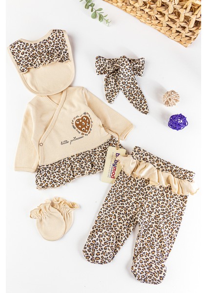 Leopar Baskılı 5 Parça Kız Bebek Hastane Çıkışı Bebek Takımı