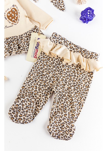 Leopar Baskılı 5 Parça Kız Bebek Hastane Çıkışı Bebek Takımı modelleri