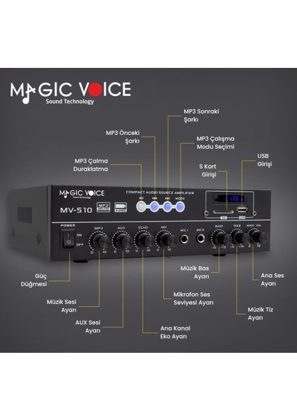 MV-510 50WATT Usb-Sd-Bt Hat Trafolu Anfi
