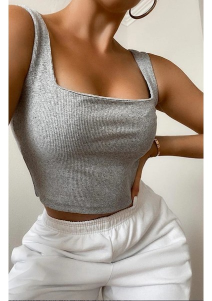 Kaşkorse Kumaş Askılı Bodycon Crop