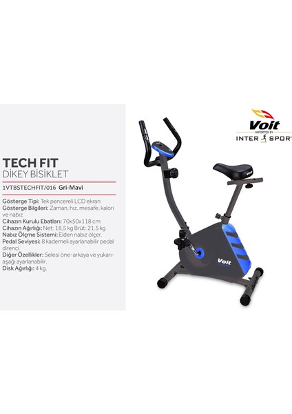 Techfit Manyetik Dikey Bisiklet (Gri-Mavi) fiyatları