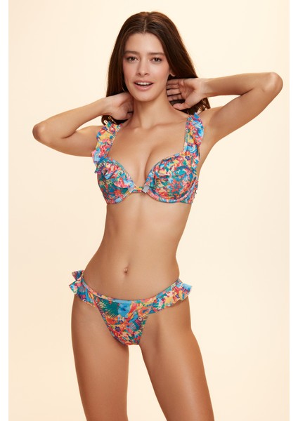 Linda Fırfırlı Bikini Tek Alt Gökkuşağı Desenli 229201
