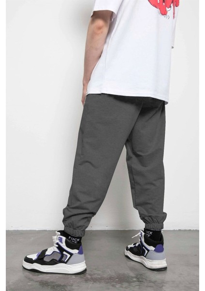 Büyük Beden Antrasit Eşofman Altı Paçası Lastikli Eşofman Altı Oversize Eşofman Altı