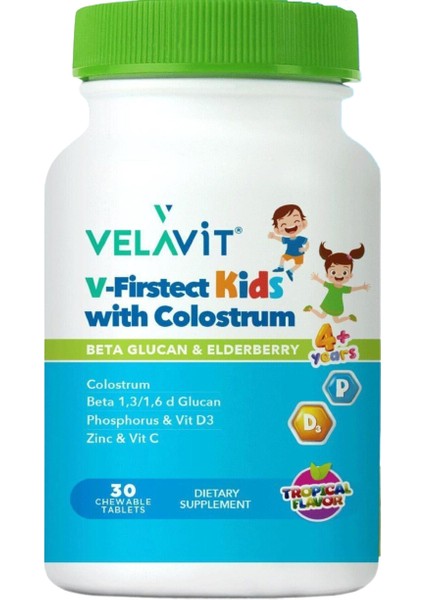 V-Firstect Kids With Colostrum Takviye Edici Gıda(Tropikal Aromalı) 30 Kapsül