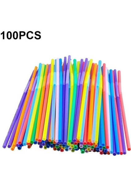 100'LÜ Renkli Tek Kullanımlık Plastik Kavisli Içecek Aksesuarları (Yurt Dışından)