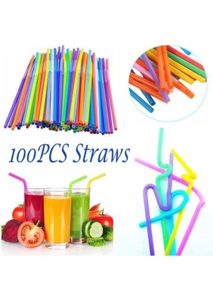 100'LÜ Renkli Tek Kullanımlık Plastik Kavisli Içecek Aksesuarları (Yurt Dışından) fiyatları