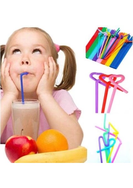 100'LÜ Renkli Tek Kullanımlık Plastik Kavisli Içecek Aksesuarları (Yurt Dışından) modelleri