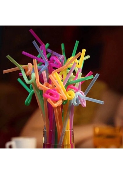 100'LÜ Renkli Tek Kullanımlık Plastik Kavisli Içecek Aksesuarları (Yurt Dışından) indirimleri