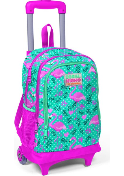 Kids Flamingo Desenli Işıklı Tekerlekli Iki Bölmeli Çekçekli Sırt Çantası 23912
