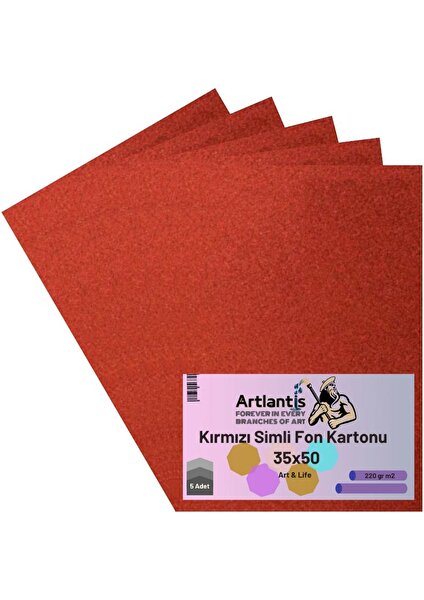 Kırmızı Simli Karton 35X50 5 Adet Artlantis Simli Karton Kırmızı 5 Adet 35*50