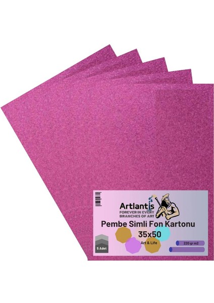 Pembe Simli Karton 35X50 5 Adet Artlantis Simli Karton Pembe 5 Adet 35*50