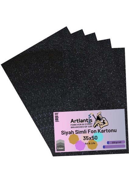 Siyah Simli Karton 35X50 5 Adet Artlantis Simli Karton Siyah 5 Adet 35*50