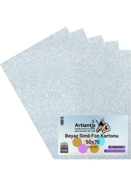 Beyaz Simli Karton 50X70 5 Adet Artlantis Simli Karton Beyaz 5 Adet 50*70