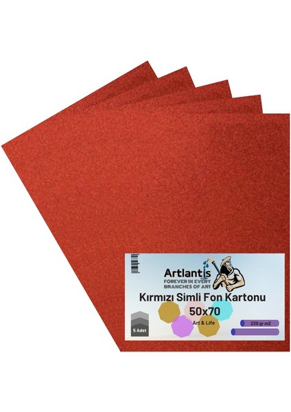 Kırmızı Simli Karton 50X70 5 Adet Artlantis Simli Karton Kırmızı 5 Adet 50*70