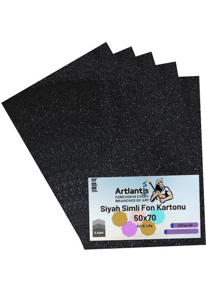 Siyah Simli Karton 50X70 5 Adet Artlantis Simli Karton Siyah 5 Adet 50*70