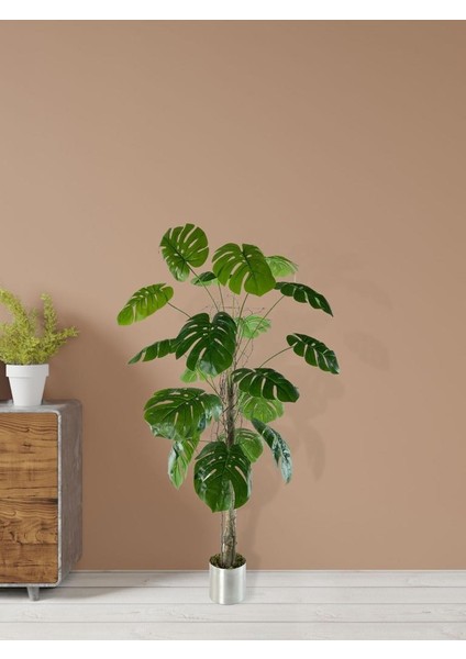 Yapay Ağaç Monstera 18 Dallı Çalılı Gövde 120 x 60 cm Gümüş Aleminyum Saksıda fiyatları