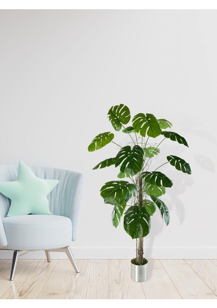 Yapay Ağaç Monstera 18 Dallı Çalılı Gövde 120 x 60 cm Gümüş Aleminyum Saksıda modelleri