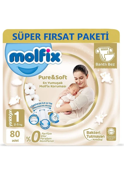 Pure&Soft Bebek Bezi 1 Beden Yenidoğan 80li Süper Fırsat Paketi