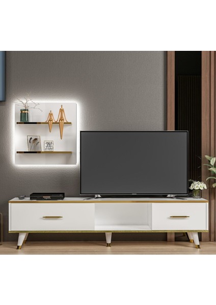 BMdekor TV Ünitesi Avon Beyaz Gold Ledli 180 cm