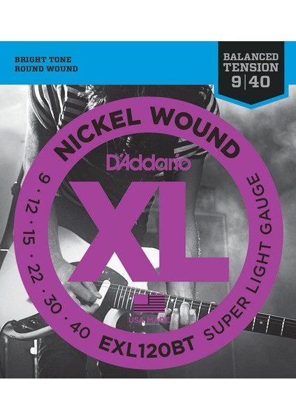 Daddario EXL120BT Balanced Tension Super Light Takım Tel Elektro Gitar Teli 009-040