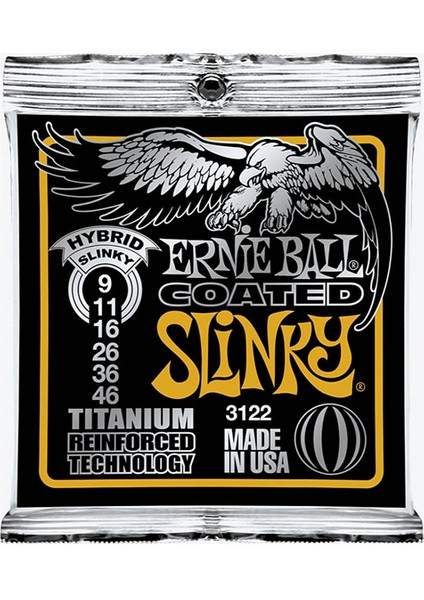 Ernie Ball P03122 Coated Electric Hybrid Slinky Takım Tel Elektro Gitar Teli 009-46