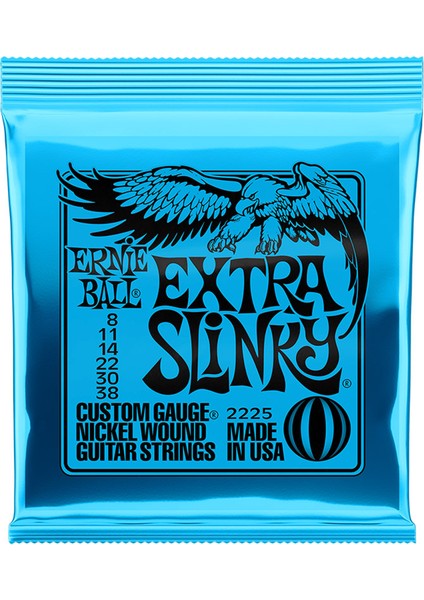 Ernie Ball P02225 Extra Slinky Nickel Wound 008-038 Elektro Gitar Teli