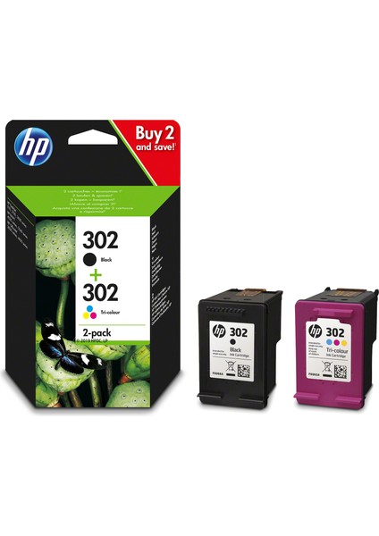 Orijinal 302 Mürekkep Kartuşu Siyah ve Renkli 2'li Paket (X4D37Ae)