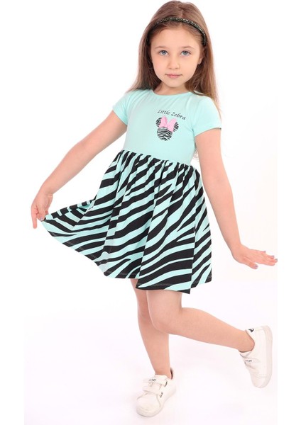 Toontoy Kız Çocuk Little Yazılı Etek Kısmı Zebra Desen Baskılı Elbise
