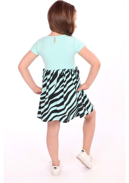 Toontoy Kız Çocuk Little Yazılı Etek Kısmı Zebra Desen Baskılı Elbise