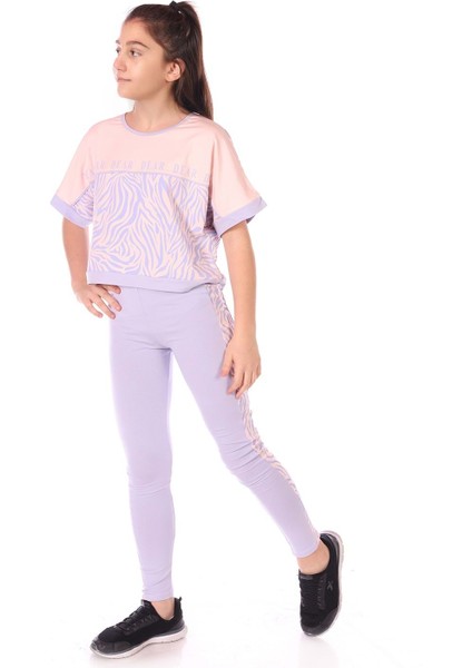 Toontoy Kız Çocuk Zebra Desenli Taytlı Takım