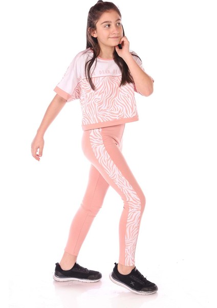 Toontoy Kız Çocuk Zebra Desenli Taytlı Takım
