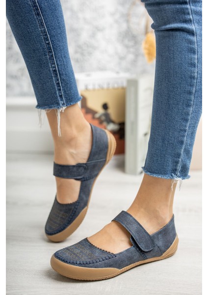 Kadın Cırtlı Lacivert Ayakkabı Ortopedik Destek