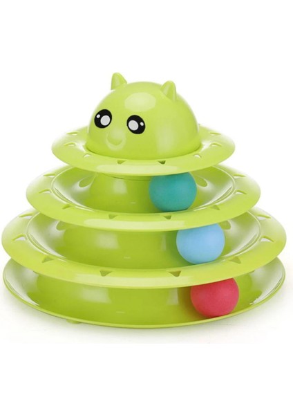 Kedi Başlıklı Üç Katlı Dönen Toplu Kedi Oyuncağı 24.5X19.5 cm