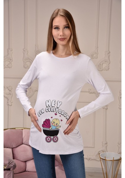 Uzun Kollu Baskılı Hamile Tişört modelleri