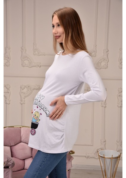 Uzun Kollu Baskılı Hamile Tişört fırsatları