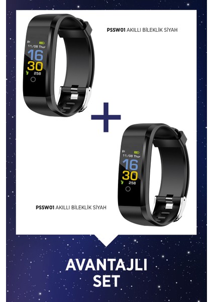 PSSW01 Smart Fit Akıllı Bileklik 2'li Set Siyah-Siyah