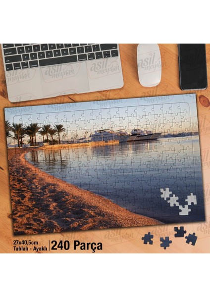 Asil Hobi Sahil - Liman - Tekne - Ağaçlar - Manzara Yapboz -Ayak Destekli Çerçeveli 240 Parça Puzzle