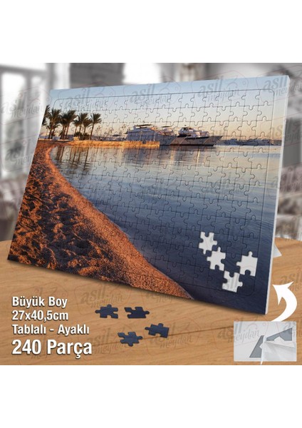 Asil Hobi Sahil - Liman - Tekne - Ağaçlar - Manzara Yapboz -Ayak Destekli Çerçeveli 240 Parça Puzzle