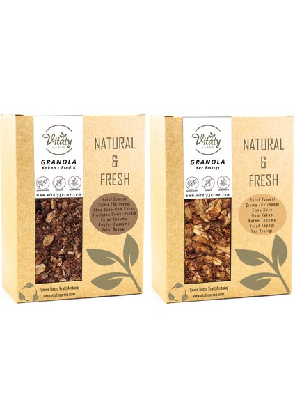 Katkısız Granola Yer Fıstıgı 320 gr ve Kakao - Fındık 320 gr 2li Set