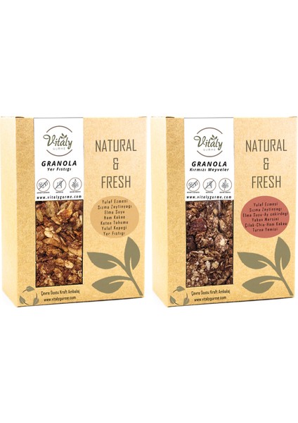 Katkısız Granola Yer Fıstığı 320 gr ve Kırmızı Meyveler 320 gr 2li Set