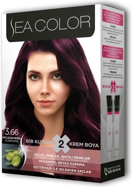 Sea Color 2 Tüp Krem Saç Boyası Seti Patlıcan Moru No:3.66