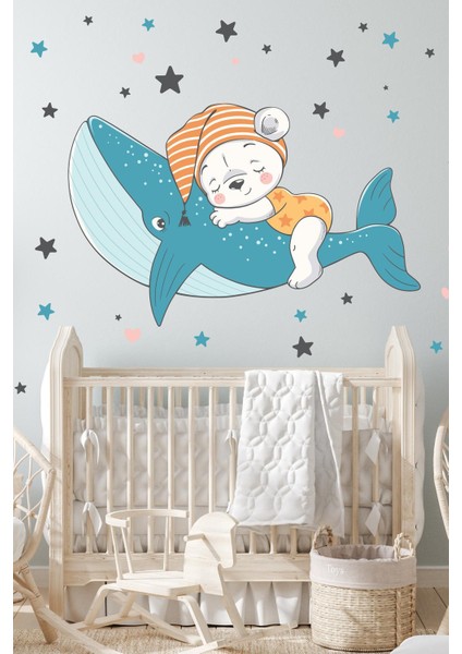 Balinada Uyuyan Ayıcık ve Yıldızlar Çocuk Bebek Odası Sticker Seti fiyatları
