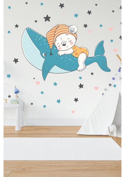 Balinada Uyuyan Ayıcık ve Yıldızlar Çocuk Bebek Odası Sticker Seti modelleri