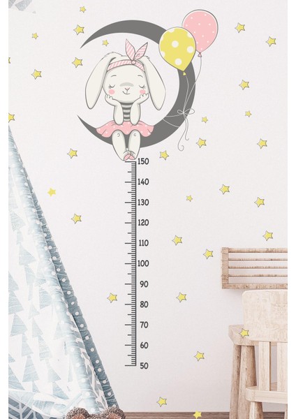 Ayda Uyuyan Tavşan ve Yıldızlar Boy Cetveli Sticker Seti