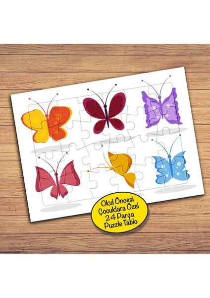 Renkli Sevimli Kelebekler Çocuklara Özel Puzzle Yapboz TABLO-154PZ