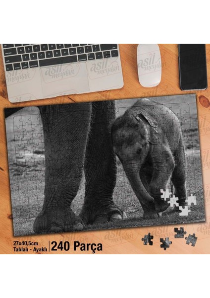 Asil Hobi Bebek Fil - Doğa - Hayvan Yapboz -Ayak Destekli Çerçeveli 240 Parça Puzzle