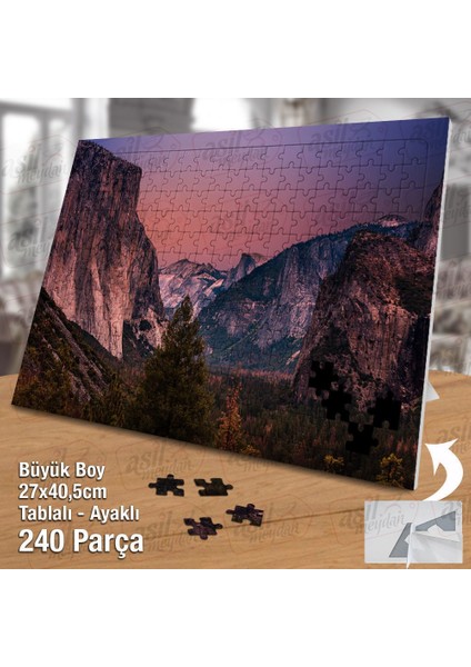 Asil Hobi Karlı Dağlar - Gün Batımı - Doğa -Manzara Yapboz- Ayak Destekli Çerçeveli 240 Parça Puzzle