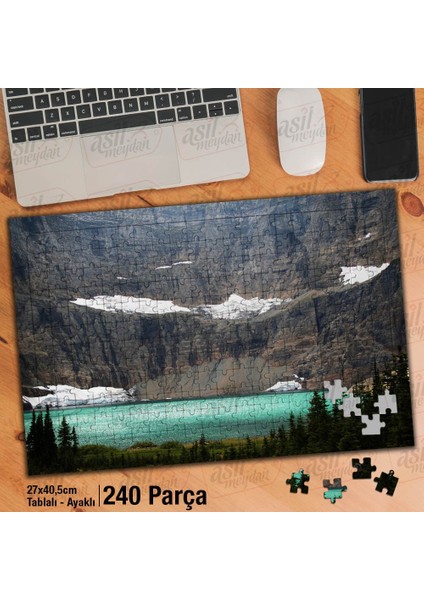 Asil Hobi Karlı Dağlar - Deniz - Ağaçlar - Manzara Yapboz -Ayak Destekli Çerçeveli 240 Parça Puzzle