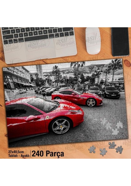 Asil Hobi Ferrari -Lüks Araç - Monte Carlo -Oto Yapboz -Ayak Destekli Çerçeveli 240 Parça Puzzle