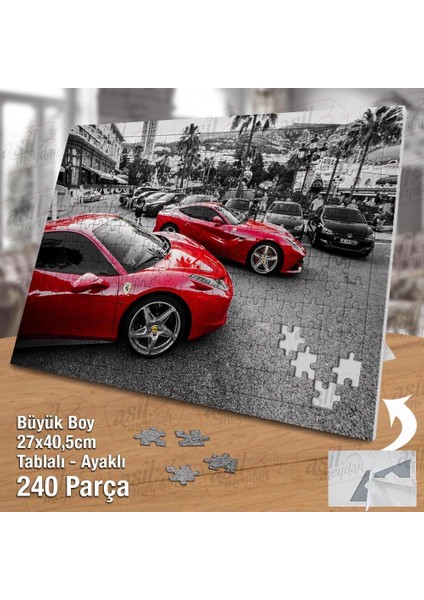Asil Hobi Ferrari -Lüks Araç - Monte Carlo -Oto Yapboz -Ayak Destekli Çerçeveli 240 Parça Puzzle